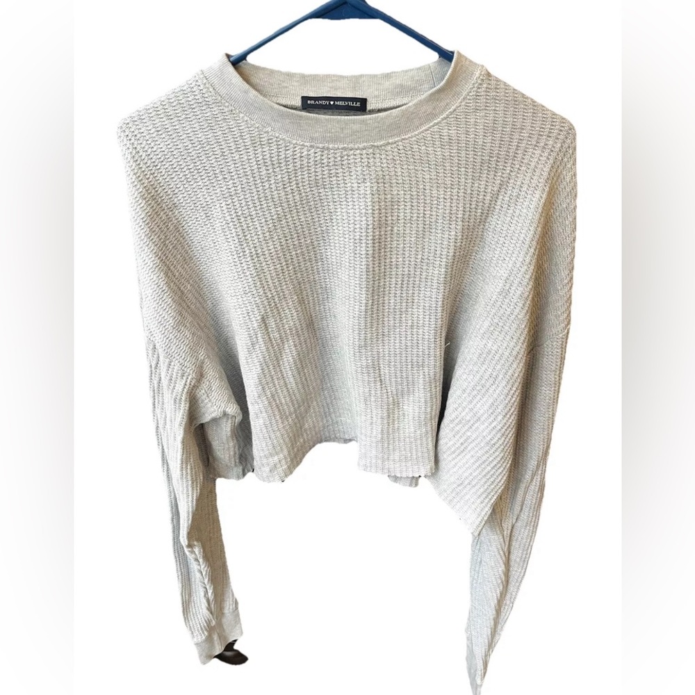 Brandy Melville Cropped Waffle Knit Long Sleeve One Size - Light gray - Raw Hem - Picture 1 of 7